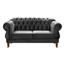 Sofá Chesterfield 2 Lugares Duquesa Vintage Retrô Capitonê Suede Cinza Grafite