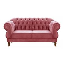 Sofá Chesterfield 2 Lugares Duquesa Vintage Retrô Capitonê Suede Rosa