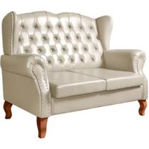 Sofá Chesterfield 2 Lugares Imperador Vintage Retrô Capitonê Couro Bege