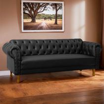 Sofá Chesterfield 200cm para Barbearia e Recepção Capitonê material sintético Preto - SOFA STORE