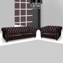 Sofá Chesterfield 3 Lugares Com Poltrona Em Capitonê material sintético Marrom Art Estofados