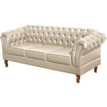 Sofá Chesterfield 3 Lugares Dom Pedro Vintage Retrô Capitonê Couro Bege