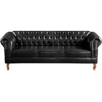 Sofá Chesterfield 3 Lugares Dom Pedro Vintage Retrô Capitonê Couro Preto