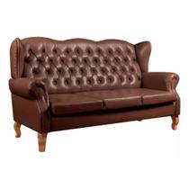 Sofá Chesterfield 3 Lugares Imperador Vintage Retrô Capitonê Couro Marrom
