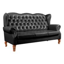 Sofá Chesterfield 3 Lugares Imperador Vintage Retrô Capitonê Couro Preto
