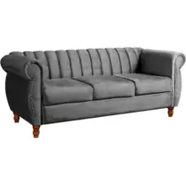 Sofá Chesterfield 3 Lugares Realeza Vintage Retrô Suede Cinza Grafite