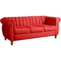 Sofá Chesterfield 3 Lugares Realeza Vintage Retrô Suede Vermelho