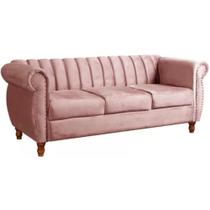 Sofá Chesterfield 3 Lugares Realeza Vintage Retrô Veludo Rosê