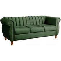 Sofá Chesterfield 3 Lugares Realeza Vintage Retrô Veludo Verde