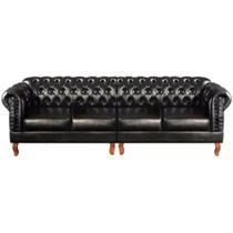 Sofá Chesterfield 4 Lugares Dom Pedro Vintage Retrô Capitonê Couro Preto