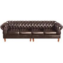 Sofá Chesterfield 4 Lugares Duquesa Vintage Retrô Capitonê Couro Marrom