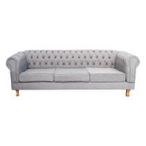 Sofá Chesterfield Capitone Duque Linho Cinza 1,80cm
