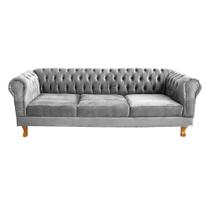 Sofá Chesterfield Capitone Duque Suede Cinza 1,80