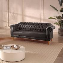 Sofá Chesterfield Clássico 3 Lugares material sintético Preto Duque 200cm Yescasa