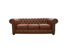Sofá Chesterfield de Couro 3 Lugares Marrom Pigmentado - Mempra Design