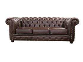 Sofá Chesterfield de Couro 3 Lugares - Preto Iguana