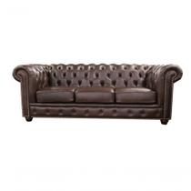 Sofá Chesterfield De Couro 3 Lugares Preto Iguana - Mempra