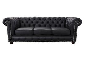 Sofá Chesterfield de Couro 3 Lugares - Preto Pigmentado - Mempra Sofá Chesterfield de Couro 3 Lugares - Preto Pigmentado - Mempra