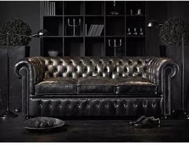 Sofá Chesterfield De Couro 3 Lugares Preto