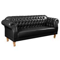 Sofá Chesterfield Duque 3 Lugares Couro Preto - TNA Decor