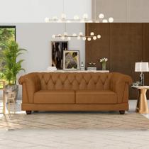 Sofá Chesterfield Helena 3 Lug 2,20m Em Tecido Sintético Caramelo Capitonê Luxo Living