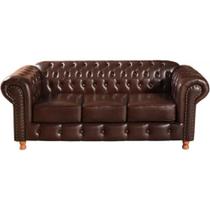 Sofá Chesterfield Luís XV 3 Lugares Vintage Retrô Capitonê Couro Marrom
