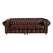 Sofá Chesterfield Luís XV 4 Lugares Vintage Retrô Capitonê Couro Marrom
