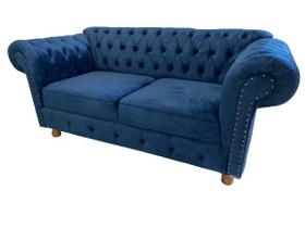 Sofá Chesterfield Luiz XV Veludo Azul Marinho 1,80cm