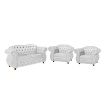 Sofá Chesterfield Merlo 2 lugares 1,80 + 2 Poltronas - Corano Branco / decoração, recepção, sala tv estar