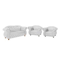 Sofá Chesterfield Merlo 2 lugares 1,80 + Duas Poltronas - Corano Branco/ decoração, recepção, sala tv estar