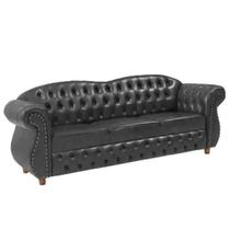 Sofá Chesterfield Merlo 3 lugares 2,30 - Courano preto / decoração, recepção, sala tv, barbearia, conjunto Sofá Chesterfield Merlo 3 lugares 2,30 - Courano preto / decoração, recepção, sala tv, barbearia, conjunto