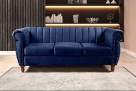 Sofá Chesterfield Realeza 3 Lugares Decoração Retrô Azul Marinho