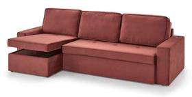 Sofa Cobain 2 Lugares Chaise Longue Bau Vermelho + Dispositivo USB 280cm - 62527