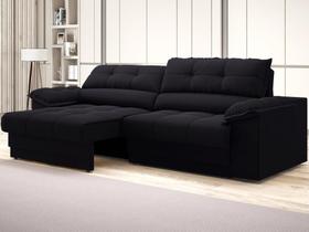 Sofá com Carregador USB Retrátil Reclinável Mimo 2,30m Velosuede Preto - NETSOFAS