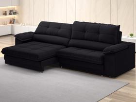 Sofá com Carregador USB Retrátil Reclinável Monaco 2,90m Velosuede Preto - NETSOFAS