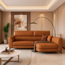 Sofá com Chaise 2 Lugares 245cm Flames material sintético Caramelo - Sallar Home Sofá com Chaise 2 Lugares 245cm Flames material sintético Caramelo - Sallar Home