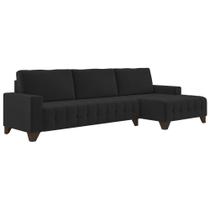 Sofá com Chaise 3 Lugares 214cm Collie Veludo Preto - Sallar Home