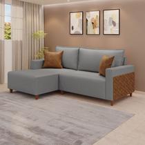 Sofá com Chaise 4 Lugares 238cm em Linho Cinza Milão Sofá com Chaise 4 Lugares 238cm em Linho Cinza Milão