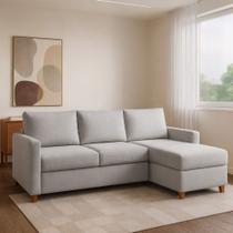 Sofá com Chaise 4 Lugares Linho Moov Yescasa Cinza Cinza Claro Sofá com Chaise 4 Lugares Linho Moov Yescasa Cinza Cinza Claro