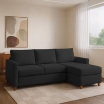 Sofá com Chaise 4 Lugares Linho Moov Yescasa Preto Sofá com Chaise 4 Lugares Linho Moov Yescasa Preto