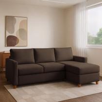 Sofá com Chaise 4 Lugares Suede Moov Yescasa Marrom Sofá com Chaise 4 Lugares Suede Moov Yescasa Marrom