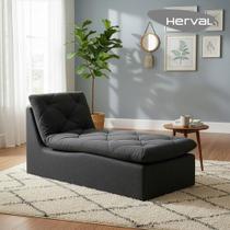 Sofá com Chaise Herval Flora, Linho Preto, 154 cm
