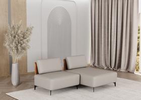 Sofá Com Chaise Moderno Modular 1,60m Bege com Encosto Terracota Rede Móveis Sofá Com Chaise Moderno Modular 1,60m Bege com Encosto Terracota Rede Móveis
