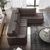Sofá com Chaise Retrátil 3 Lugares Suede Marrom Presidente 256cm