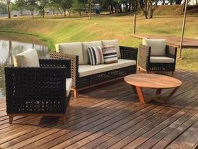 Sofá Com Poltronas E Mesa Em Alumínio E Fibra Sintética Jogo