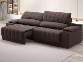 Sofá com Porta Copos Carregador USB Ret Rec Murano 2,00m Velosuede Chocolate - NETSOFAS Sofá com Porta Copos Carregador USB Ret Rec Murano 2,00m Velosuede Chocolate - NETSOFAS