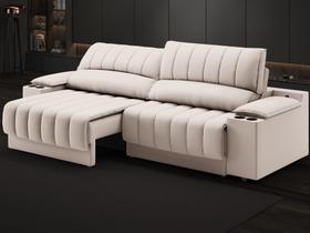 Sofá com Porta Copos Carregador USB Ret Rec Murano 2,30m Velosuede Areia - NETSOFAS