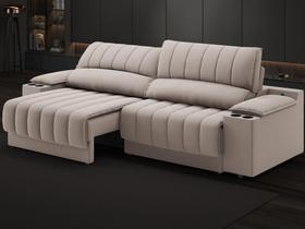 Sofá com Porta Copos Carregador USB Ret Rec Murano 2,30m Velosuede Bege - NETSOFAS Sofá com Porta Copos Carregador USB Ret Rec Murano 2,30m Velosuede Bege - NETSOFAS
