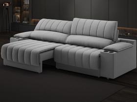Sofá com Porta Copos Carregador USB Ret Rec Murano 2,30m Velosuede Grafite - NETSOFAS