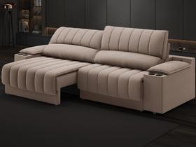 Sofá com Porta Copos Carregador USB Ret Rec Murano 2,30m Velosuede Marrom - NETSOFAS Sofá com Porta Copos Carregador USB Ret Rec Murano 2,30m Velosuede Marrom - NETSOFAS